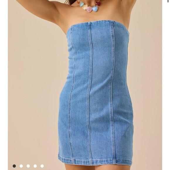 NEW Altar’d State Denim Strapless Mini Dress Size XXL NWT - Picture 2 of 8
